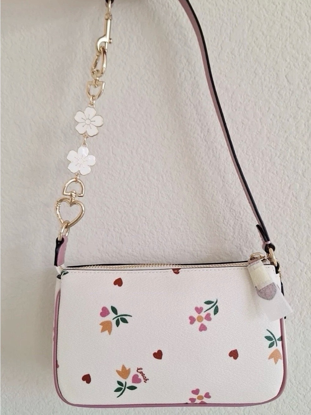 Coach White Floral & Heart Print Crossbody with Pink Trim and Gold Hardware - Picture 2 of 3
